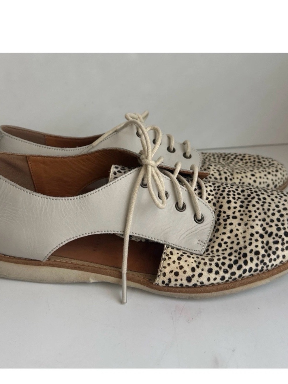 Rollie Australia Leather Cream Lace-Up Cutout Oxford with Black Speckle Toe